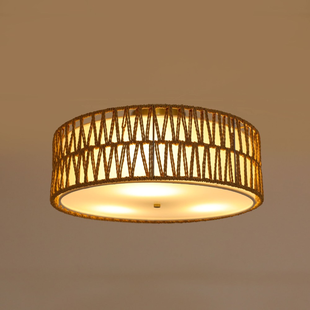 17.7" Semi Flush Mount Ceiling Light 3-Light Large Boho Flush Mount Ceiling Ligh