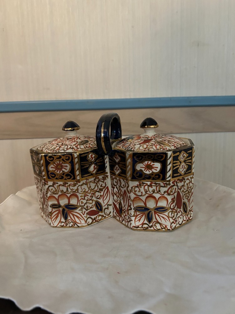 Vintage Wade Heath Imari Pattern Double Biscuit Barrel
