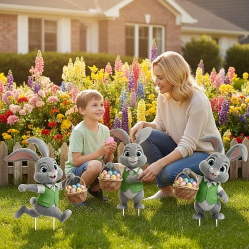 6 PCS Easter Bunny Yard Signs Decorations, Easter Decorations Outdoor with