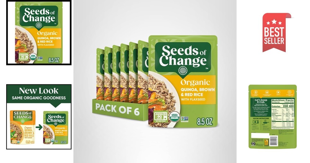 6-Pack Organic Flaxseed Quinoa & Rice Blend - Quick 90-Second Meal Solution