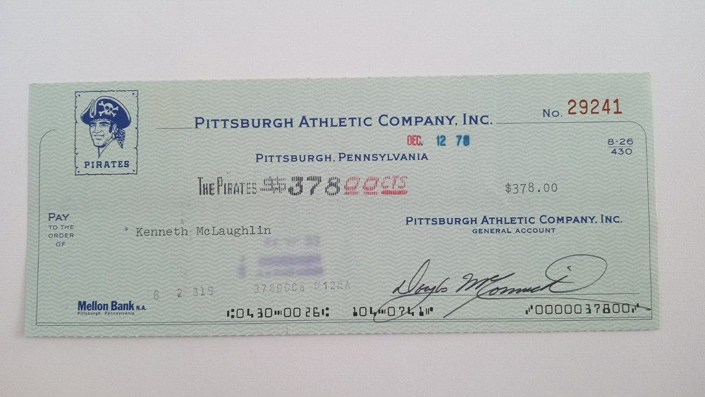 Kenneth McLaughlin: 1978 Pittsburgh Pirates Expense Check
