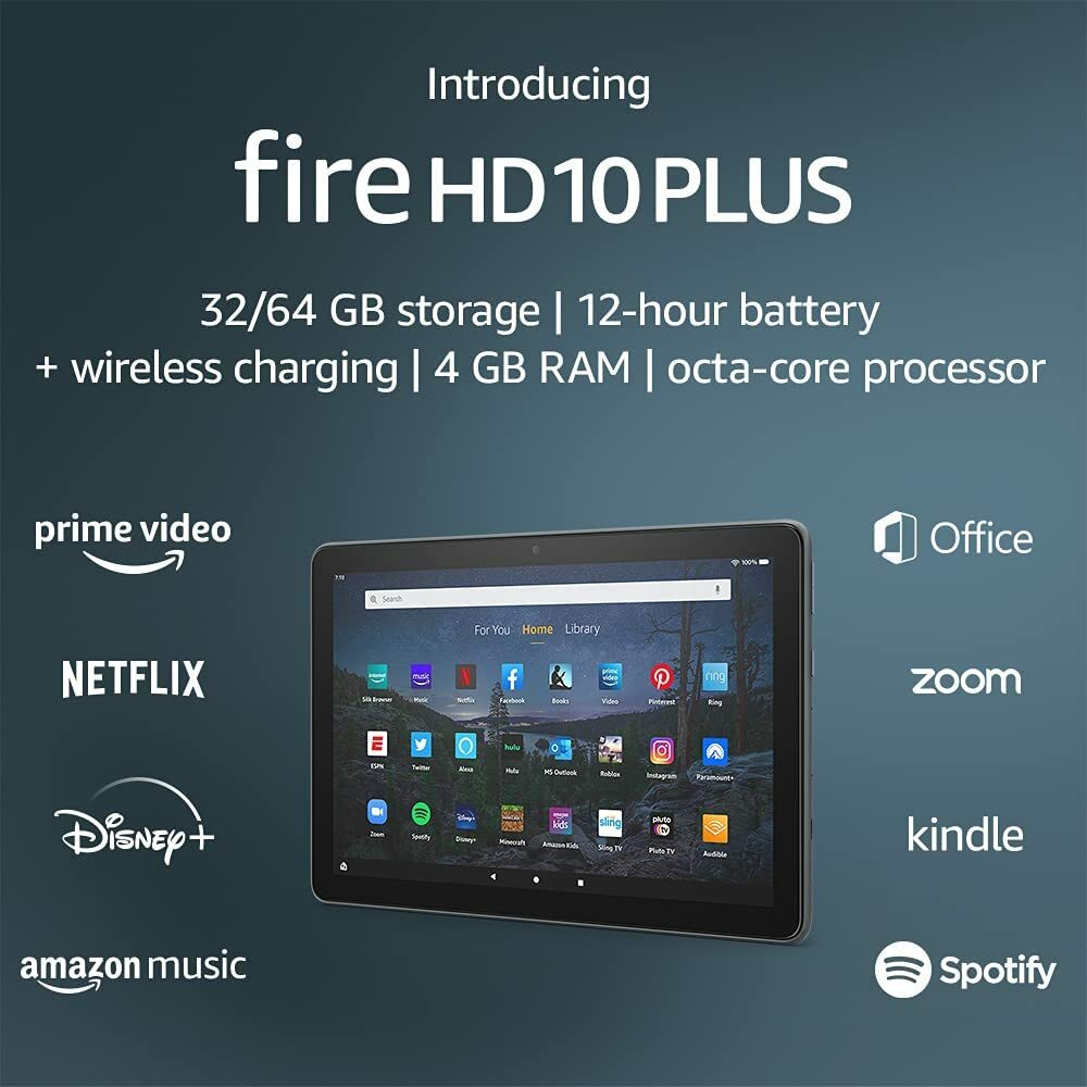 Amazon Fire HD 10 Plus tablet 10.1", Wireless charging, 4GB RAM, latest 11th gen