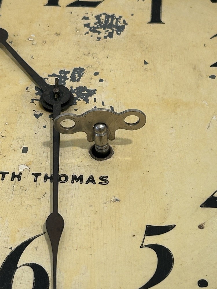 ANTIQUE SETH THOMAS WALL/ GALLERY CLOCK WITH PENDULUM & KEY WORKING 16"