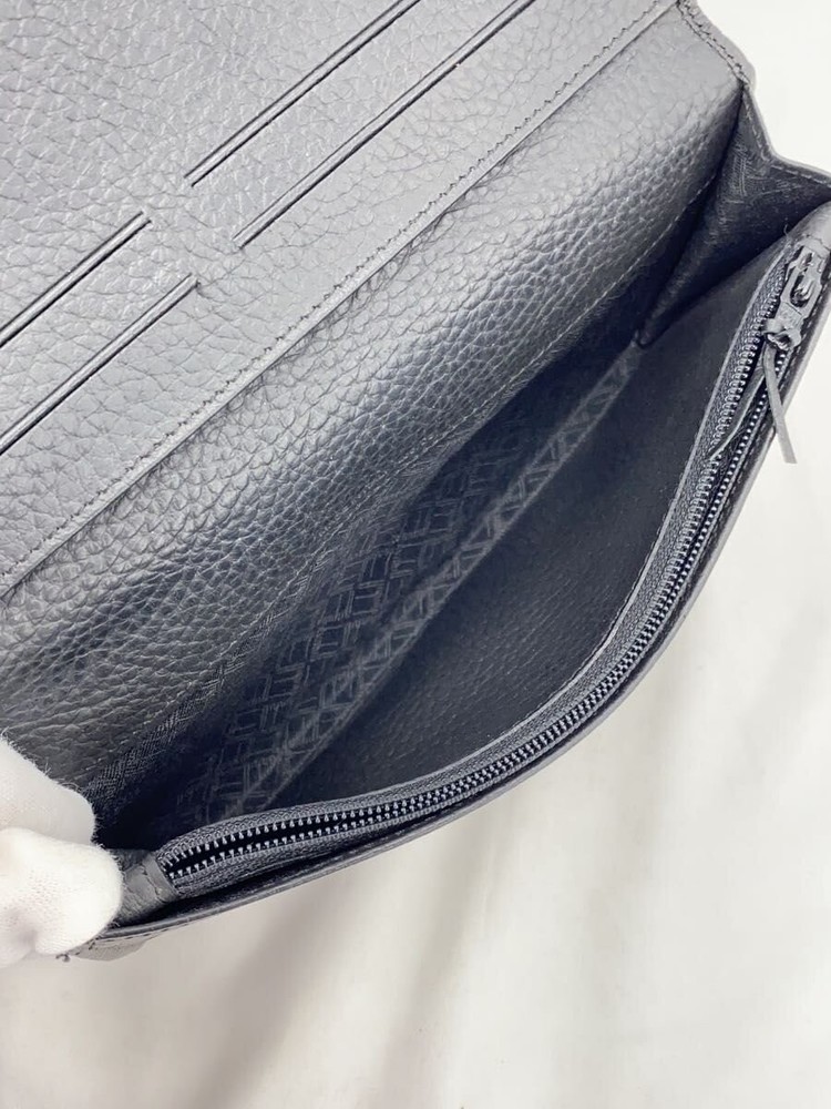 dunhill long wallet leather black plain men's