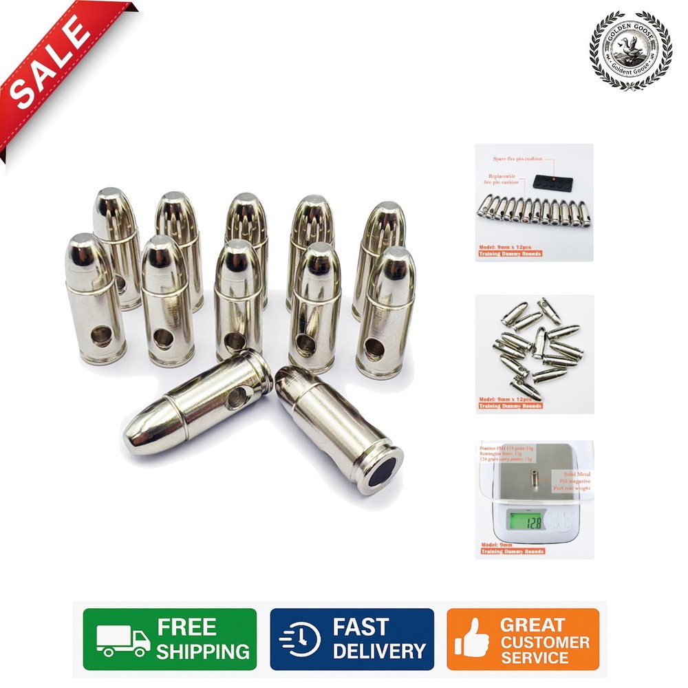 Shiny Silver 9mm Training Rounds - 12 Pack for Classroom and Reloading Exercises