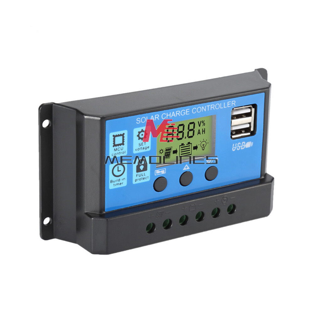 30A Solar Panel Battery Charge Controller 12V/24V LCD Regulator Auto Dual USB