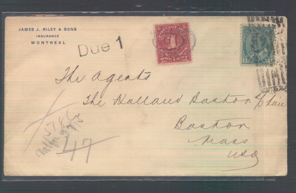Canada   cover to  US  postage due      MS0927