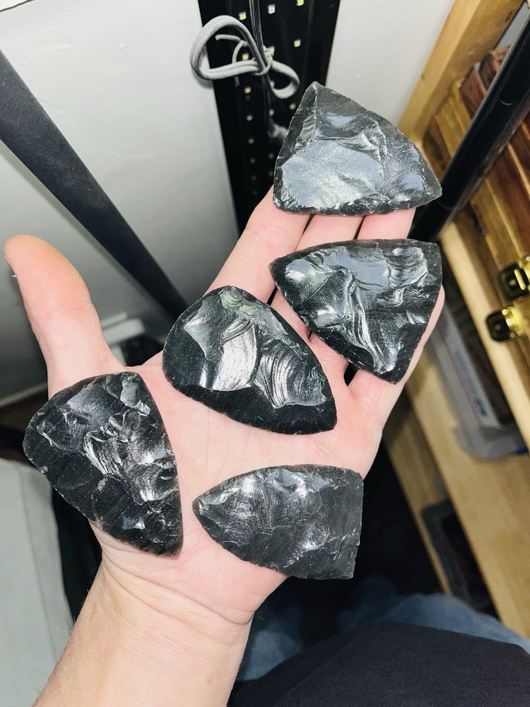 41” 15pc Flintknapping Percussion Preform Material. Utah Black Obsidian.