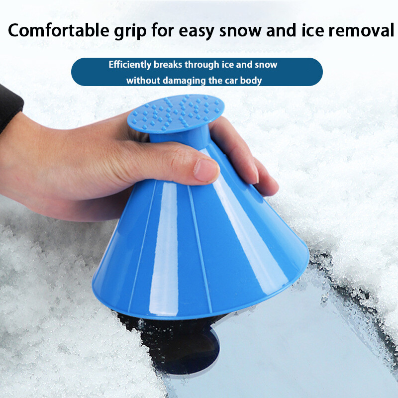 1Pc Magical Car Windshield Ice Snow Remover Scraper Tool Round Funnel Cone Blue