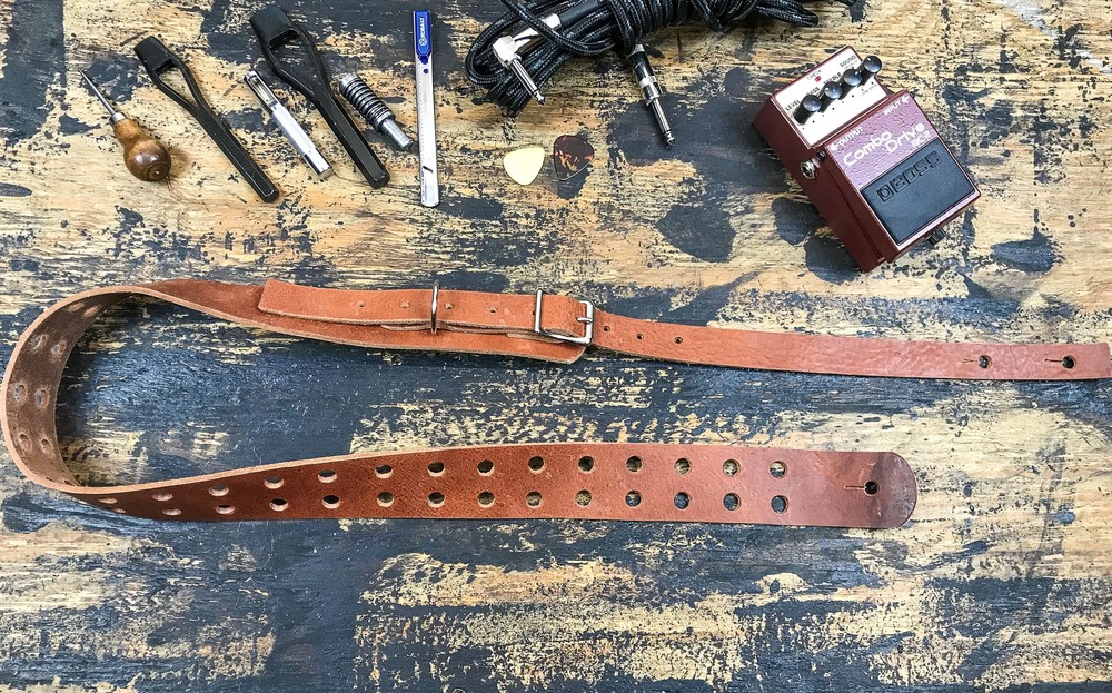 1 3/4" Tan Saddle Double Hole Buckle Guitar Strap