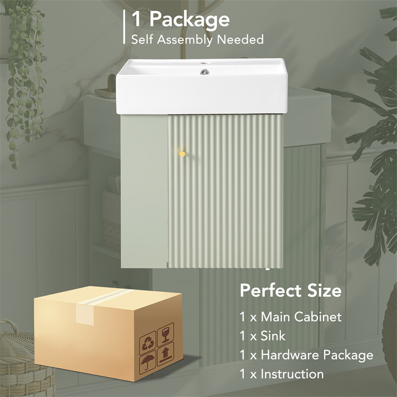 21.6" Modern Small Floating Bathroom Vanity w/Ceramic Basin & Left Side Storage