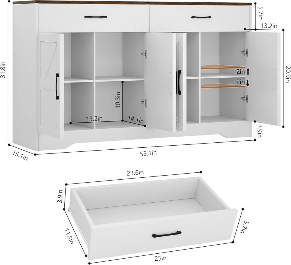 Sideboard Buffet Cabinet with Storage, 55.1" Large Kitchen Storage Sideboard ...