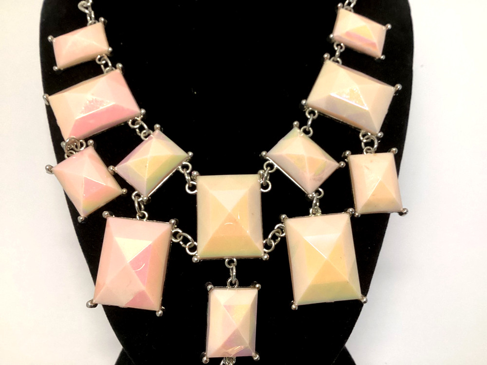 Pink Iridescent Multi-Layer Necklace-Unsigned