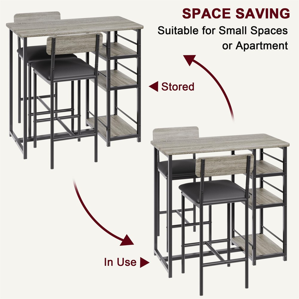 🍎Dining Table Set for 2 Kitchen Table with 2 Upholstered Bar Chairs 3 Storage