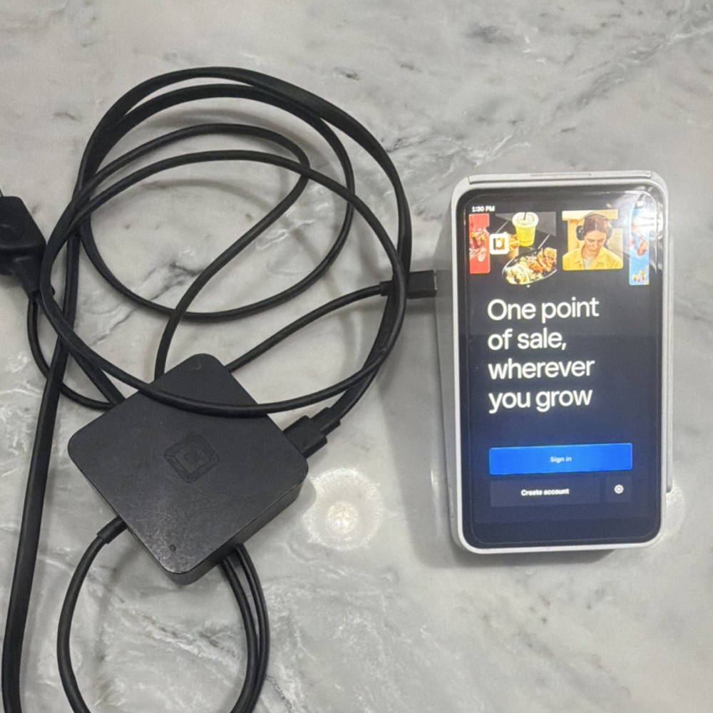 Square POS Terminal with Card Reader, Power Adapter, and Cable