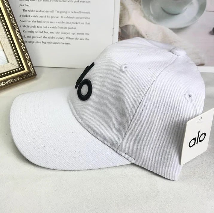 White Athletic Performance Cap Black Logo Adjustable Unisex Hat