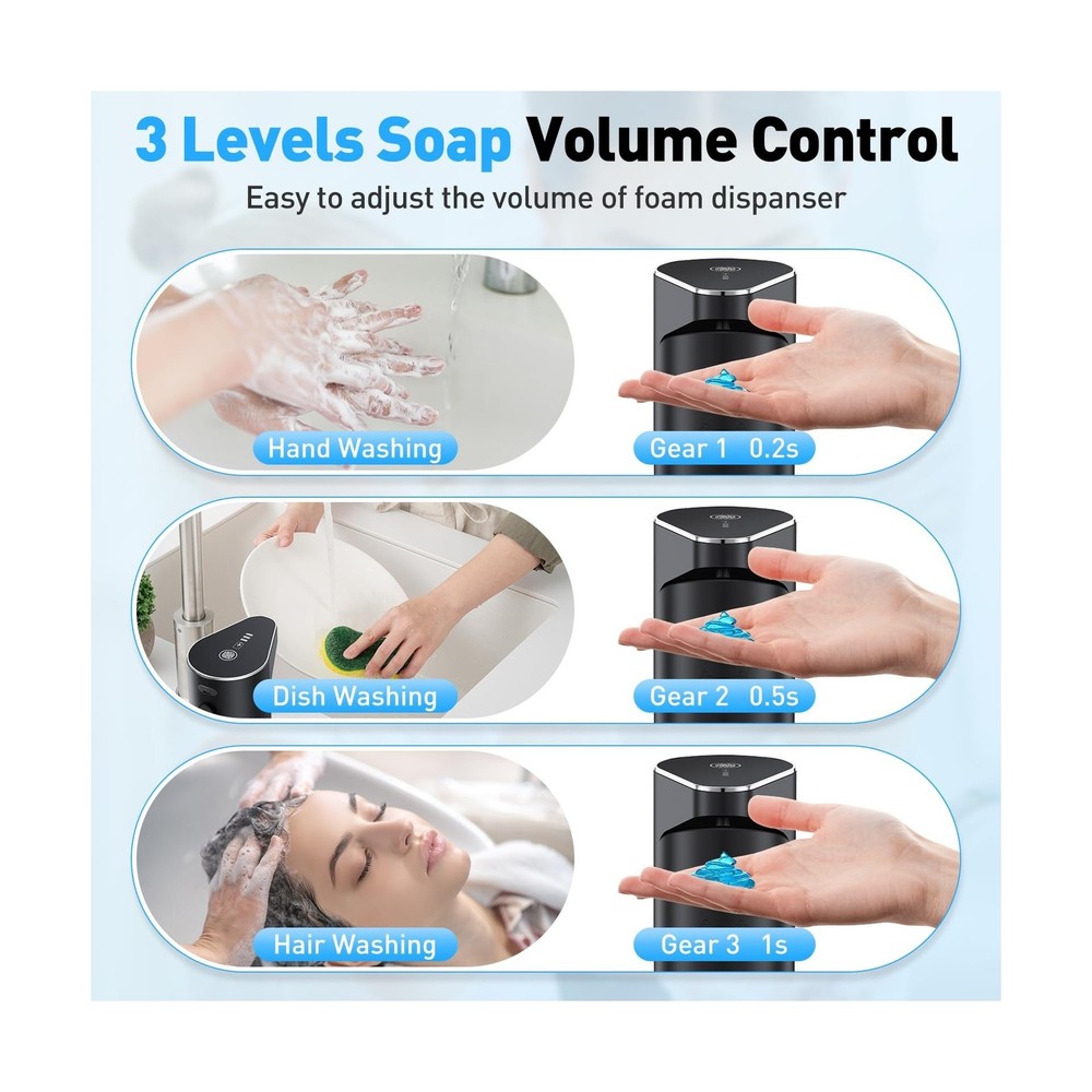 Automatic Soap Dispenser,Touchless Hand Wall Mount Rechargeable 3 Gear Adjust...