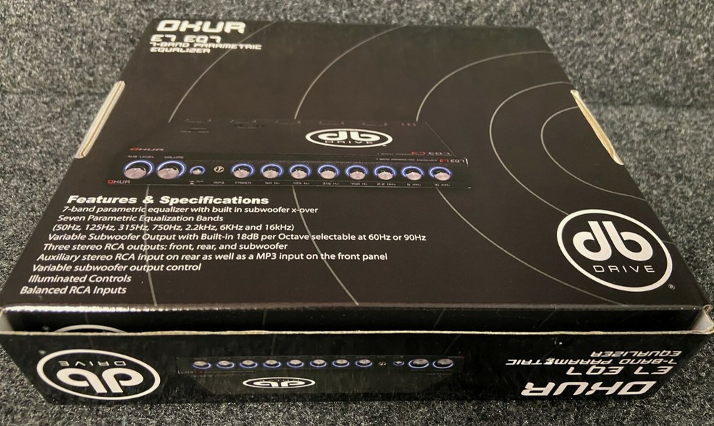 DB DRIVE OKUR E7 EQ7 7-BAND PARAMETRIC EQUALIZER 3 RCA OUTPUTS FRONT/REAR/SUB