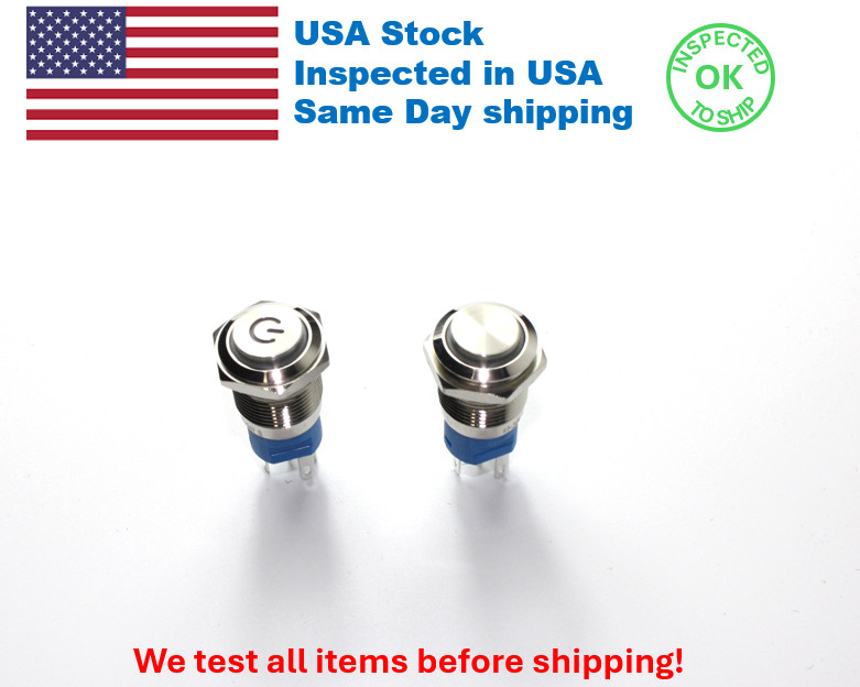 16mm 12V LED High Head Push Button Switch Latching/Momentary with Wire Socket