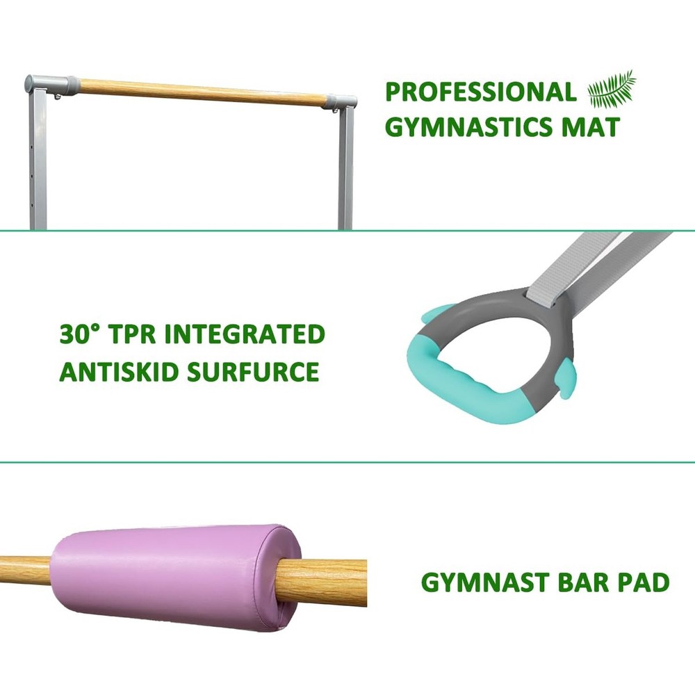 Foldable & Moveable Gymnastics Horizontal Bar with Rings,3’to 5’Adju