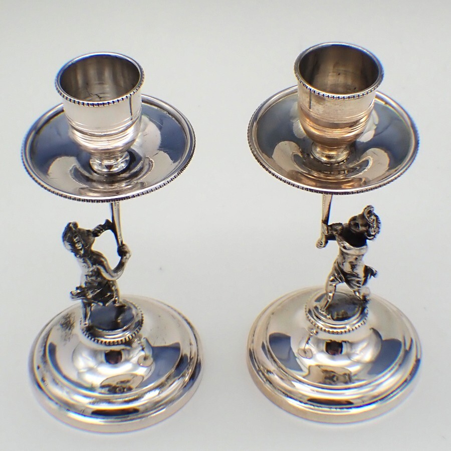 Candlesticks Pair Cherub Figures 800 Silver Italy