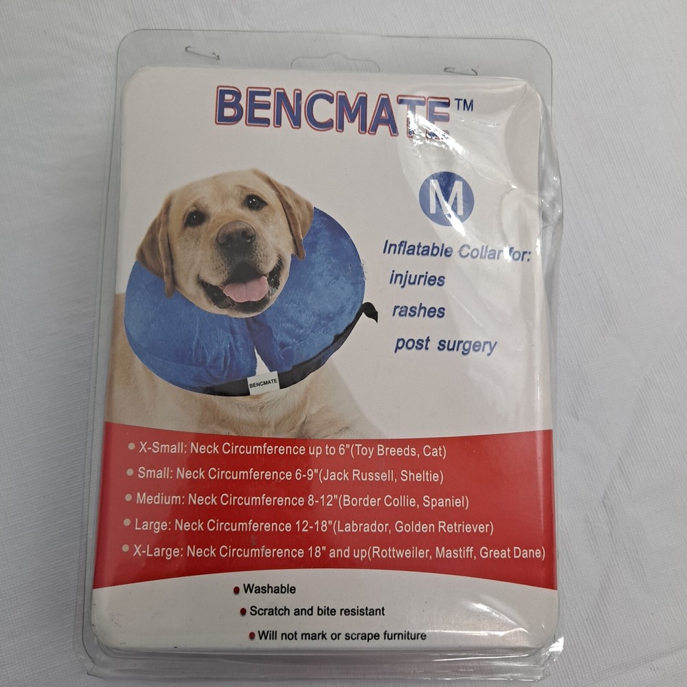 Inflatable Dog Cone Collar Washable Bencmate MEDIUM BLUE boxed