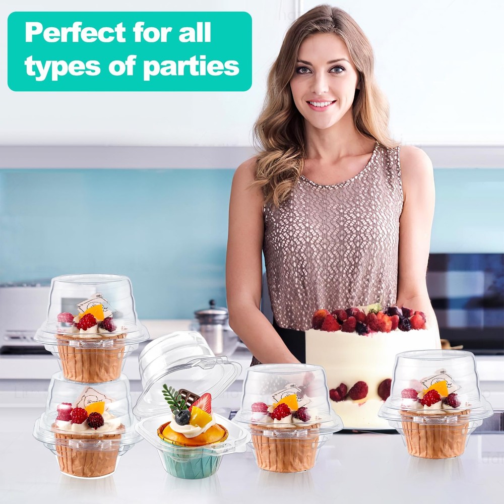 50 Pack Individual Cupcake Containers, Clear Plastic Disposable Cupcake Boxes...