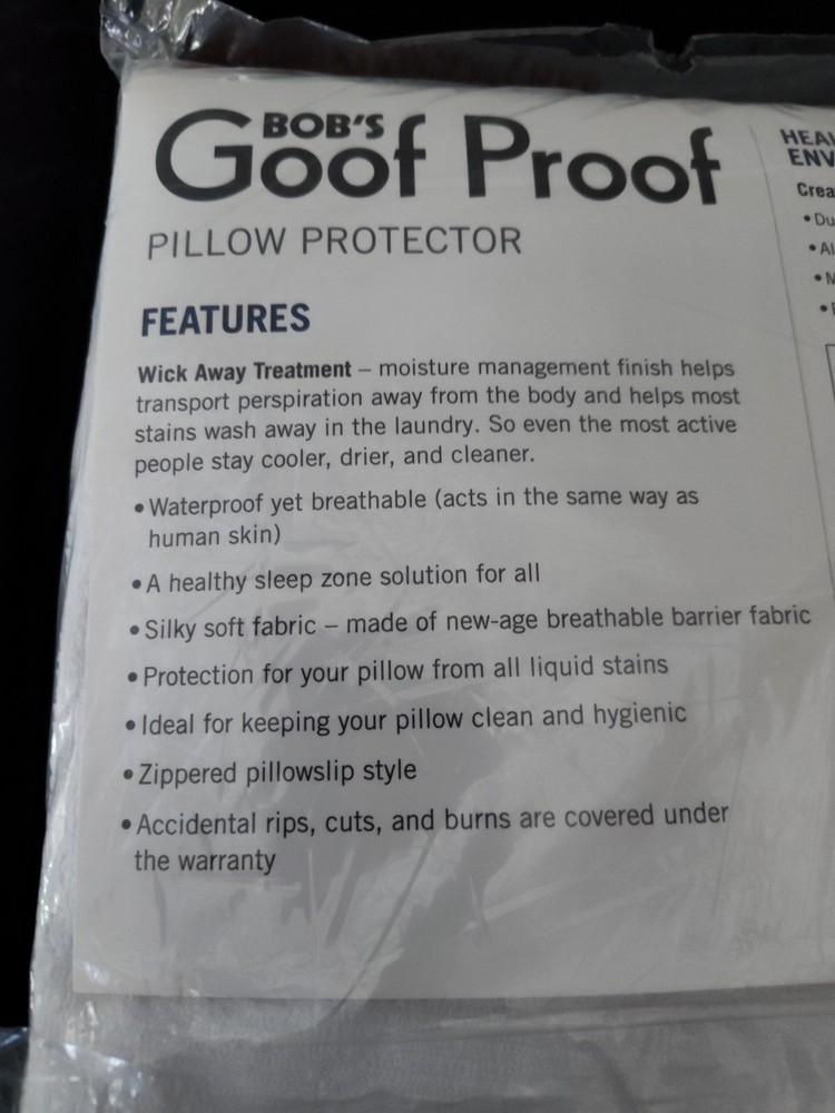 Bob’s Goof Proof King Size Antibacterial Silver Pillow Protector New In Pkg