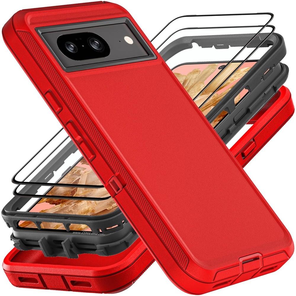 Google Pixel 8 Heavy Duty Shockproof Case, 2-Pack Screen Protectors