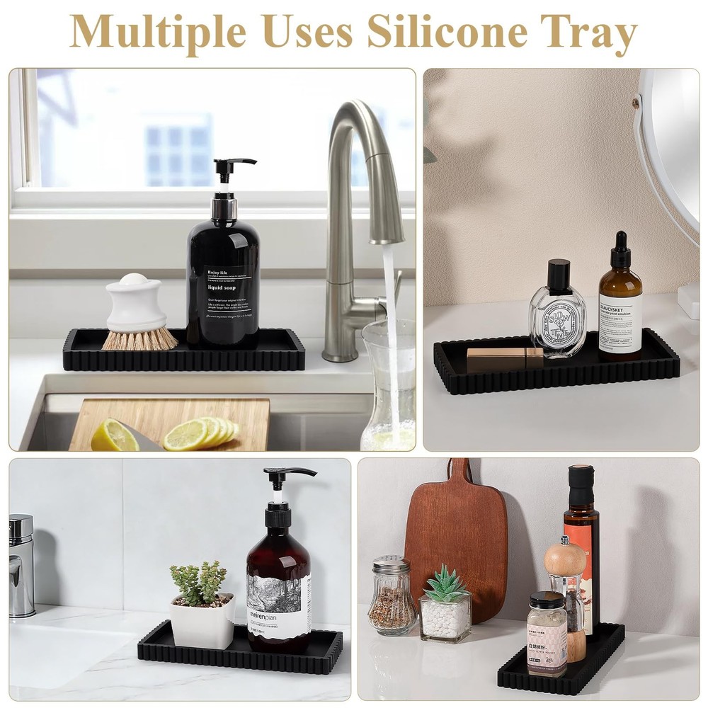 Silicone Bathroom Tray Small Vanity Organizer Rectangle Sink Caddy Sponge Hol...