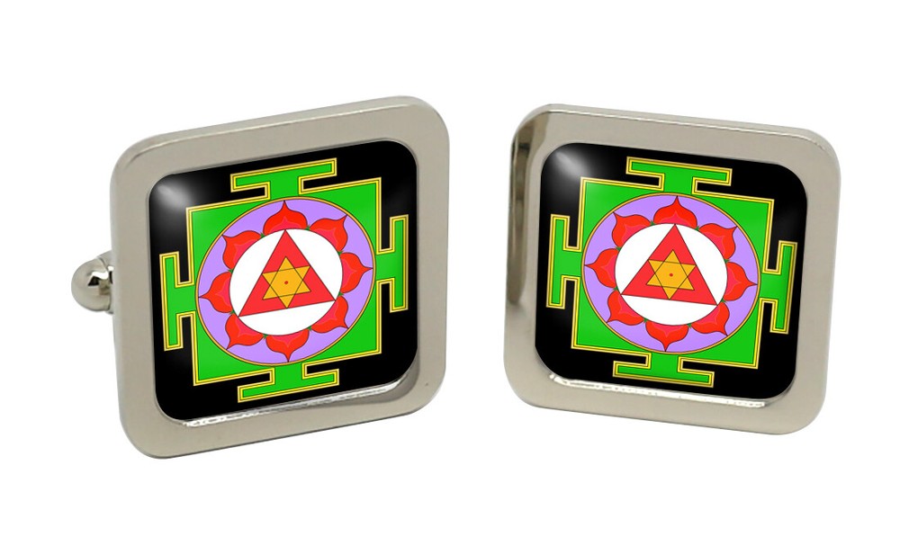 Ganesh Square Cufflinks in Chrome Box