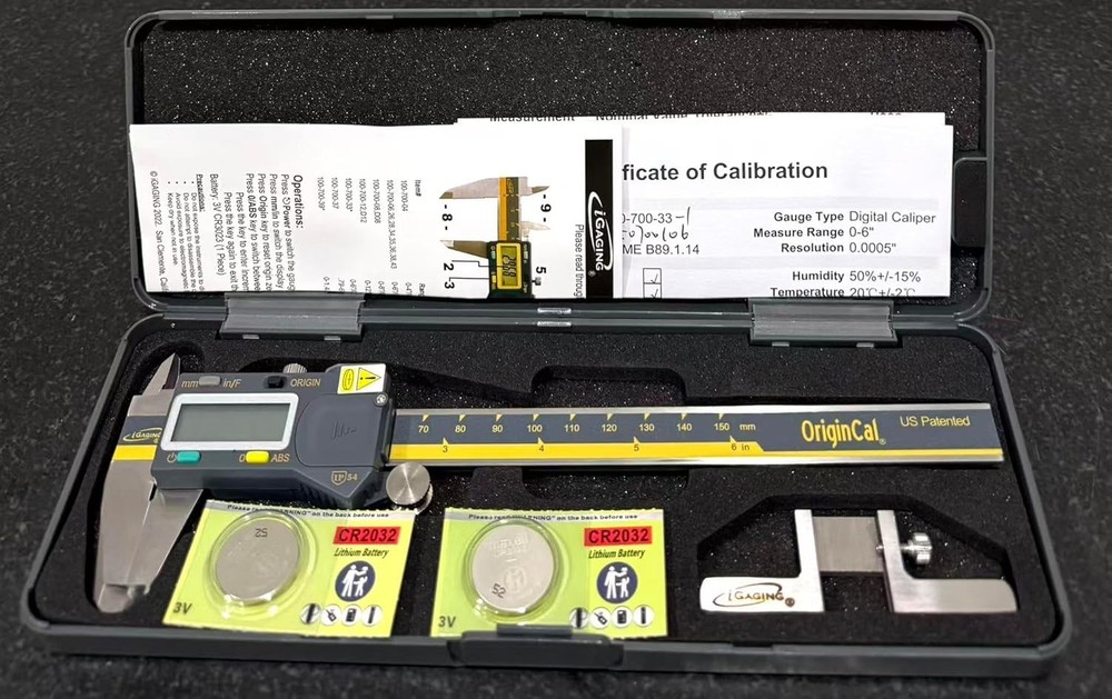 Precision 6" Digital Caliper, Stainless Steel, USB Output, Absolute Origin