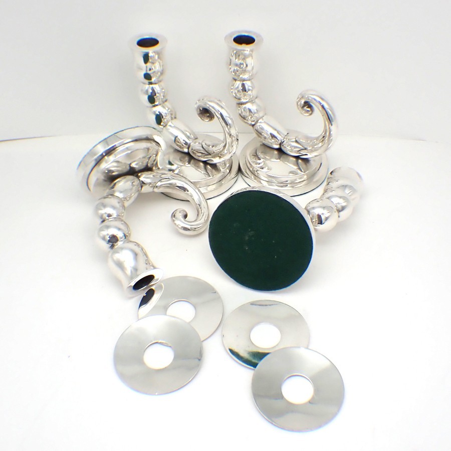 Modern Design 4 Candlesticks Set 935 Sterling Silver