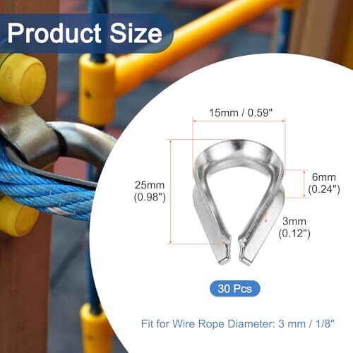 Rope Thimble 1/8"3mm Diameter M3 Stainless Steel Wire Rope Cable Thimble for ...