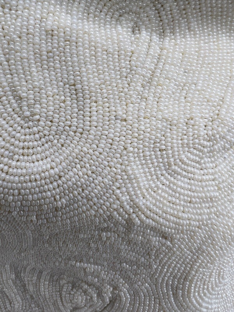 1950s White Micro Seed Bead Handbag Purse With Beaded