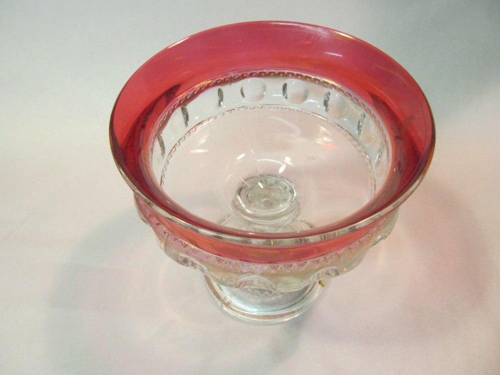 5 1/4" TALL RUBY FLASH PRESSED GLASS PEDESTAL COMPOTE CANDY DISH