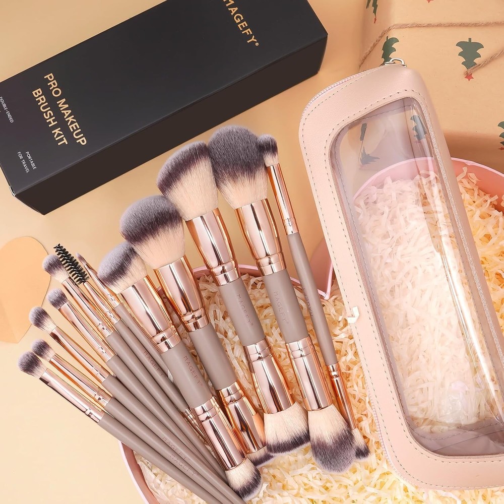 Makeup Brushes 12Pcs with Bag,Double-End Multi-functional for Foundation Powder