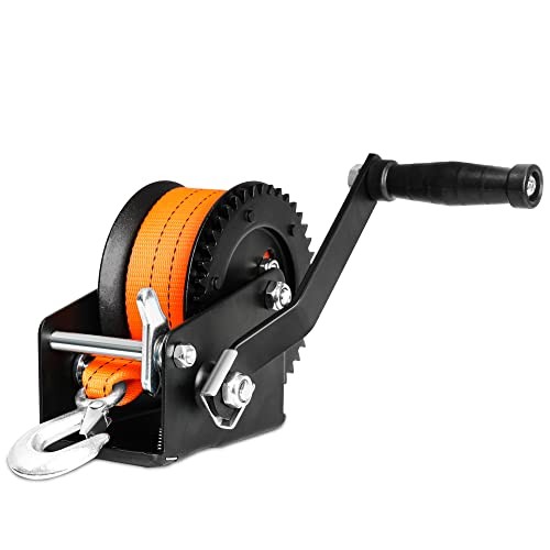 1200lbs Hand Winch Orange with 8M Strap Forward & Reverse 1200LBS Orange