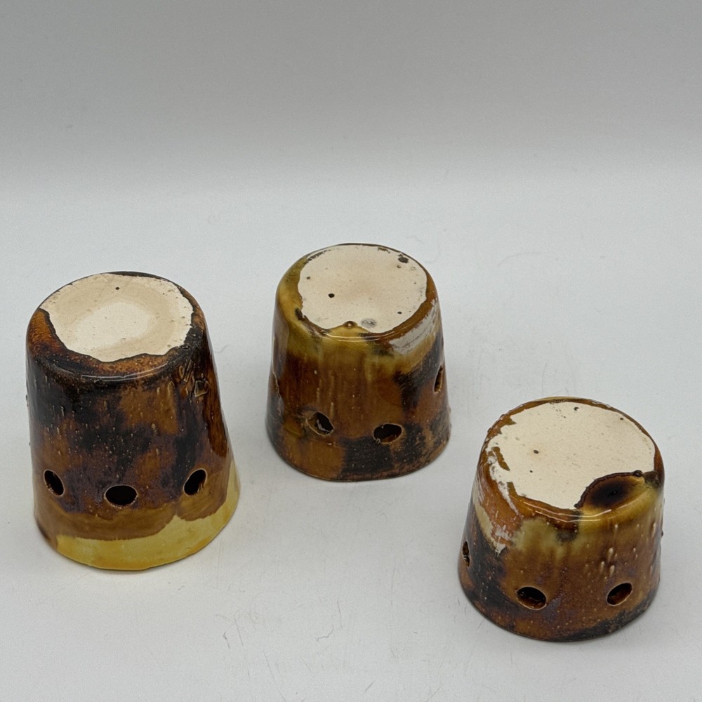 Handmade Ceramic Rustic Tea Light Holder 3 Piece Matching Set Multicolor Glazed