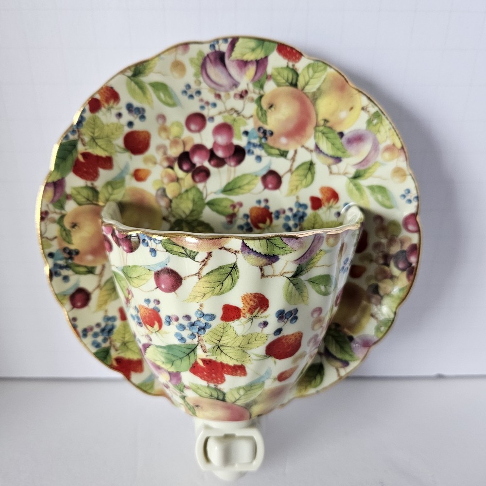 Vintage Formalities Night Light Porcelain Teacup Fruit Pattern Baum Brothers