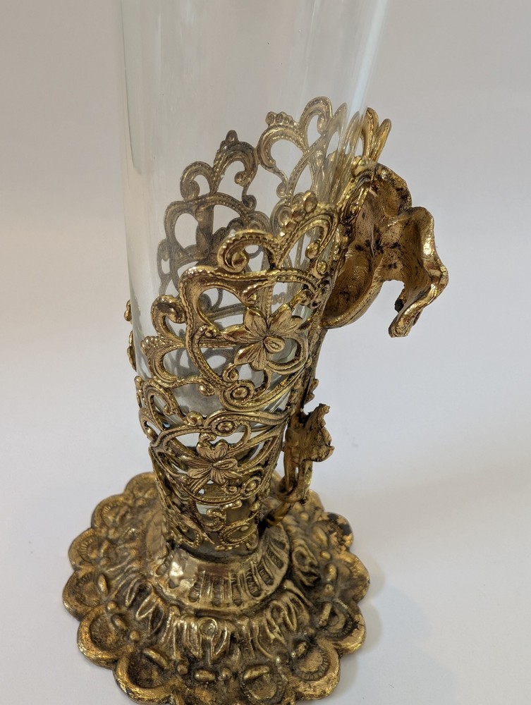 Vintage Regency Ormolu Vanity Flower Bud Vase with Glass Insert