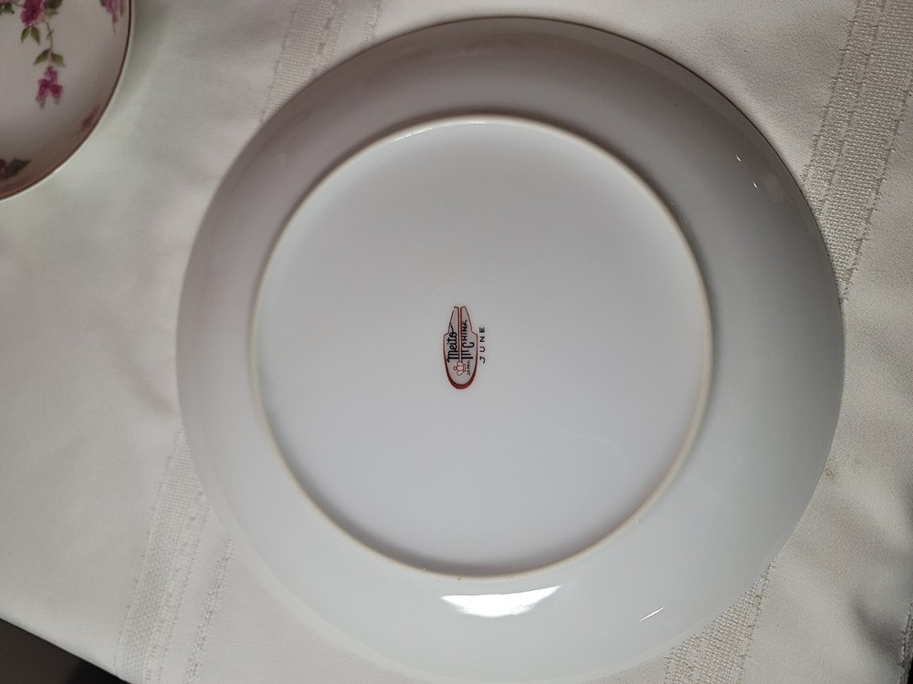 7 pc Dinner set MEITO China pattern is "JUNE" pink roses, & leaves
