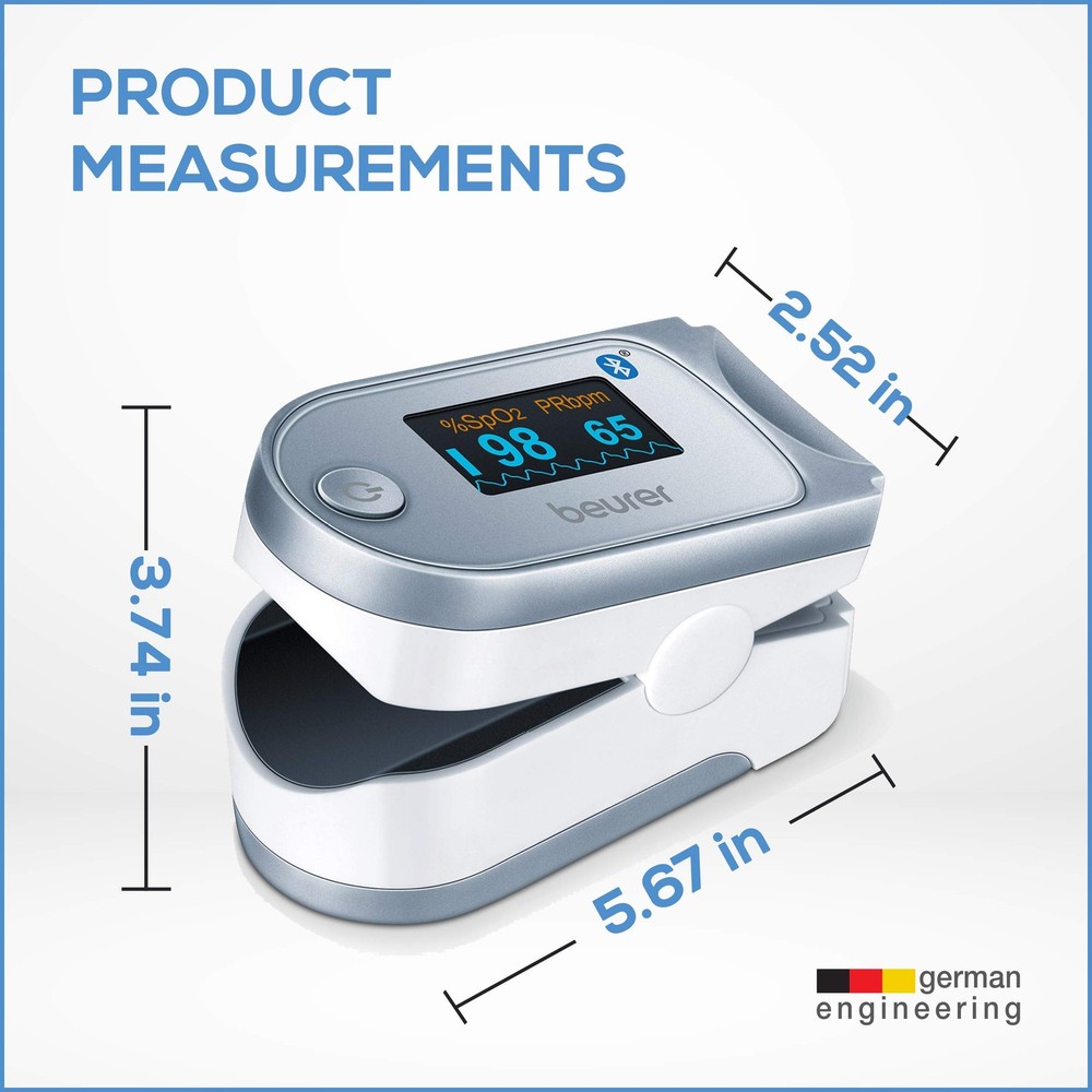 Beurer Bluetooth Digital fingertip Pulse Oximeter, PO60 - Bluetooth, silver