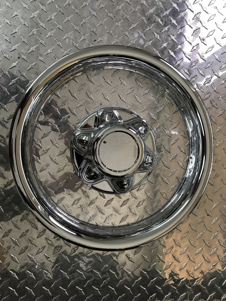 (set of 6) 15" 6LUG  Chrome Trailer Wheel Ring / Cap 2 piece Covers SHARP!!