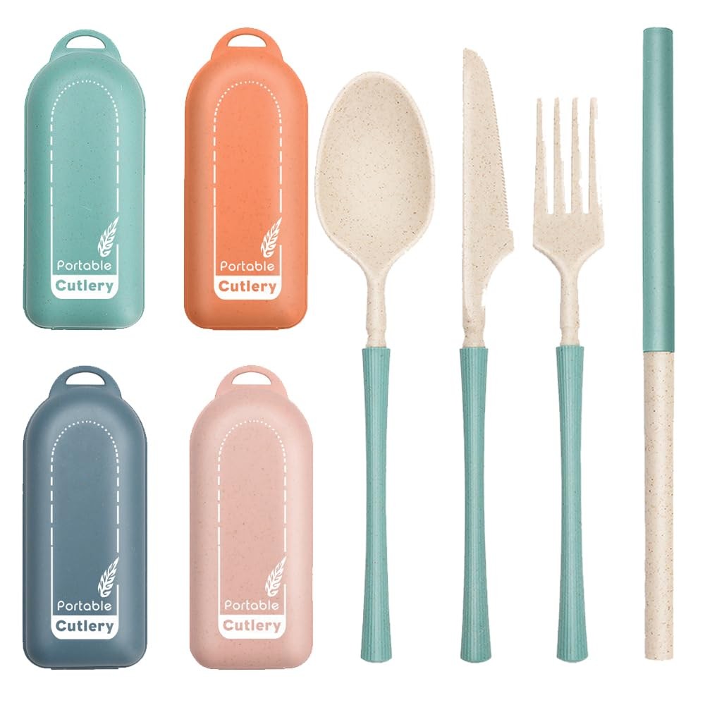 4Pack Folding Cutlery Set with Case, Travel Foldable Collapsible Portable Whe