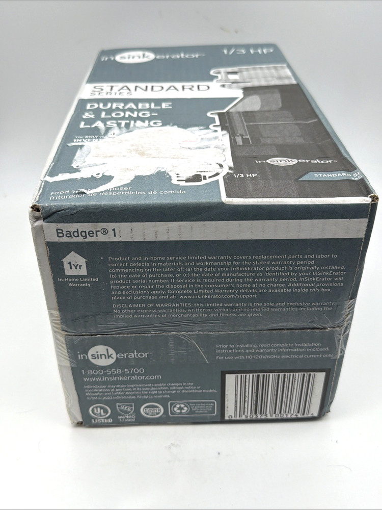 INSINKERATOR BADGER 1 1/3 HP GARBAGE DISPOSAL W/ CORD CONTINUOUS FEED NEW