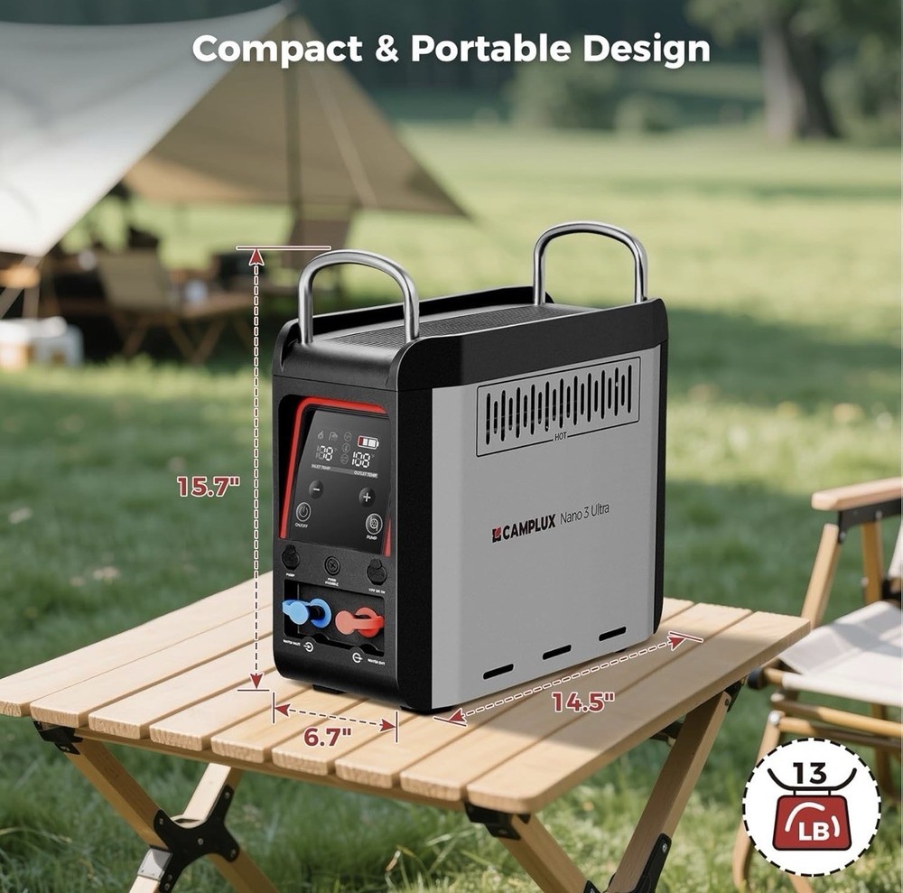 CAMPLUX 1lb Propane Water Heater & Pump Instant Hot Water for RV/Outdoor Washing