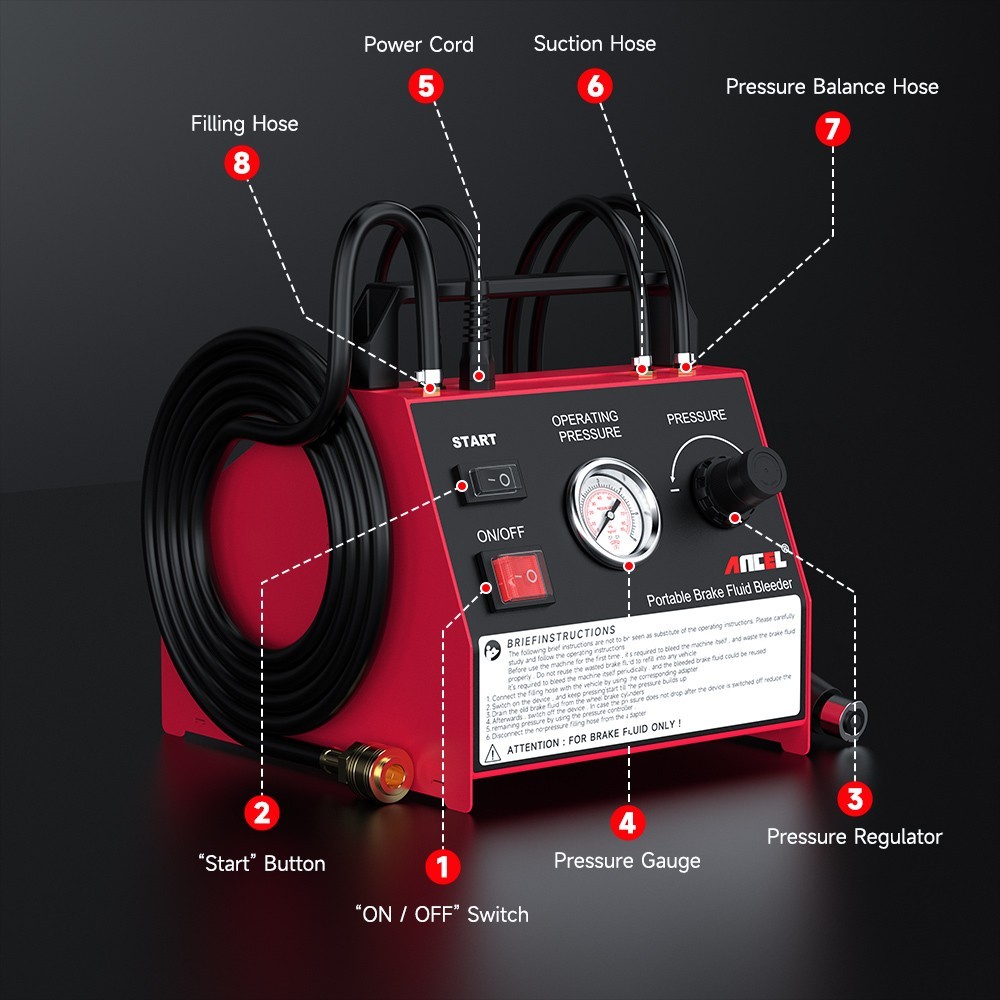 ANCEL BR2000 Brake Fluid Bleeder One-Click Exchange Machine Adjustable Pressure