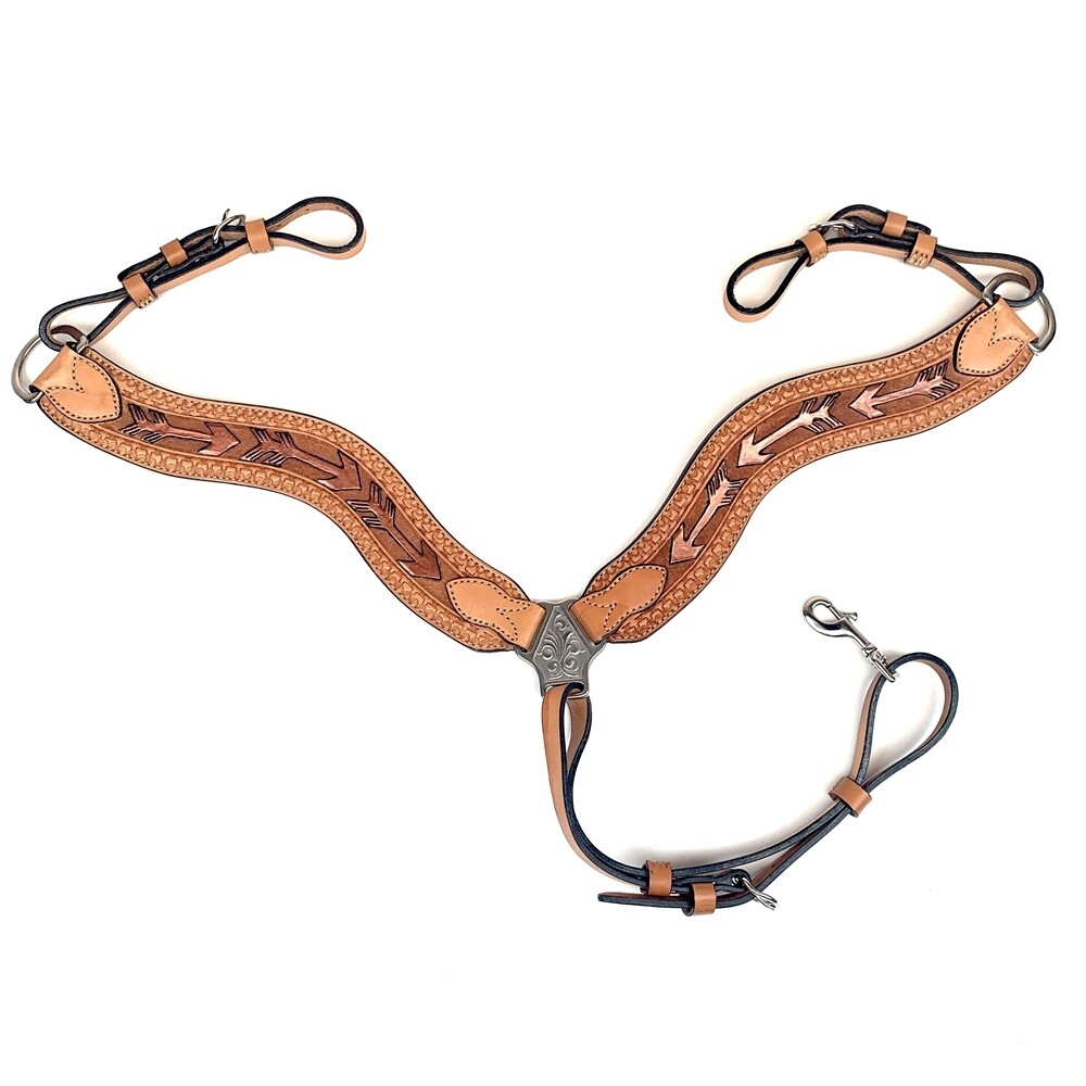 Premium Leather Breast Collar - Hand Crafted | Arrow Tooled | Wave Style