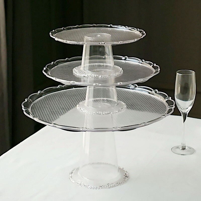 3 Cleat Plastic Stackable Pedestals Round Cupcake Display Stands Set Party Event